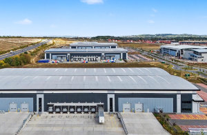 An aerial photo of out-of-town business industrial units